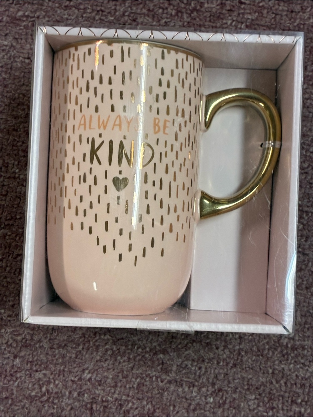 Pink Ceramic 'Always Be Kind' Mug with Gold Handle